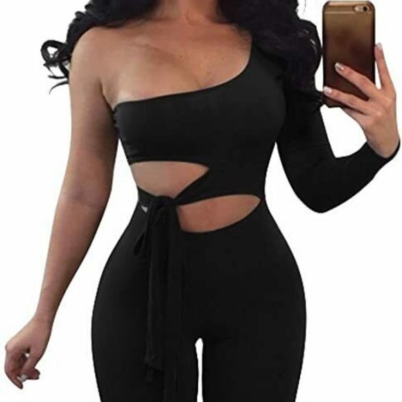 BEAGIMEG Pants - BEAGIMEG Women's Sexy One Shoulder Cut Out Bodycon